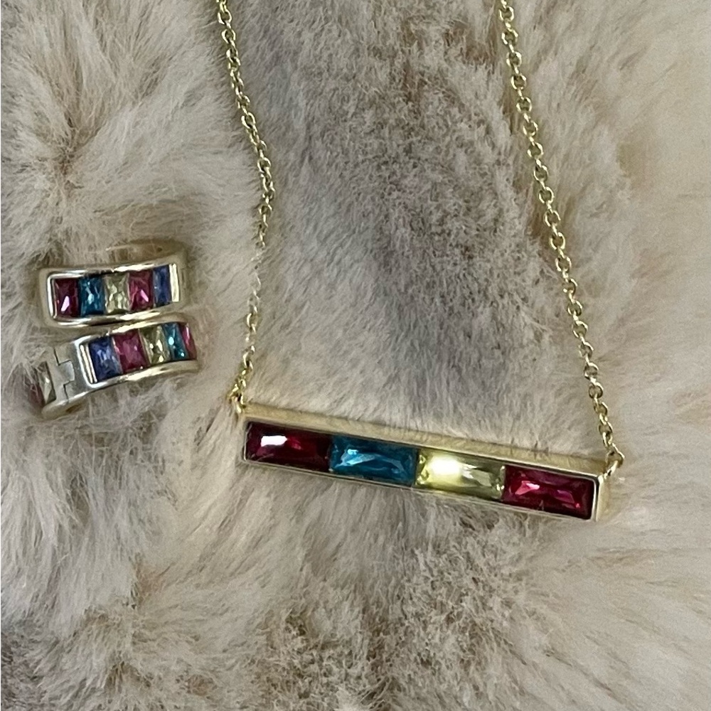 Kendra Scott Jack Necklace & Huggie Earrings Gold with Multi Crystals Set